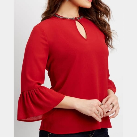 Red/Burgundy Maurice's Beaded Blouse/Top - Picture 1 of 6